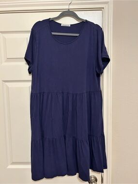 Levaca Navy Tiered Short Sleeve Mini Dress